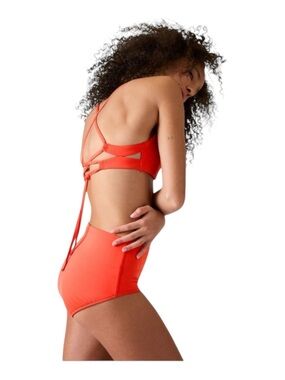 new Athleta 𖤐 Triangle Tie Back Clean Full 2PC Bikini Set 𖤐 Poppy Orange 𖤐 XL